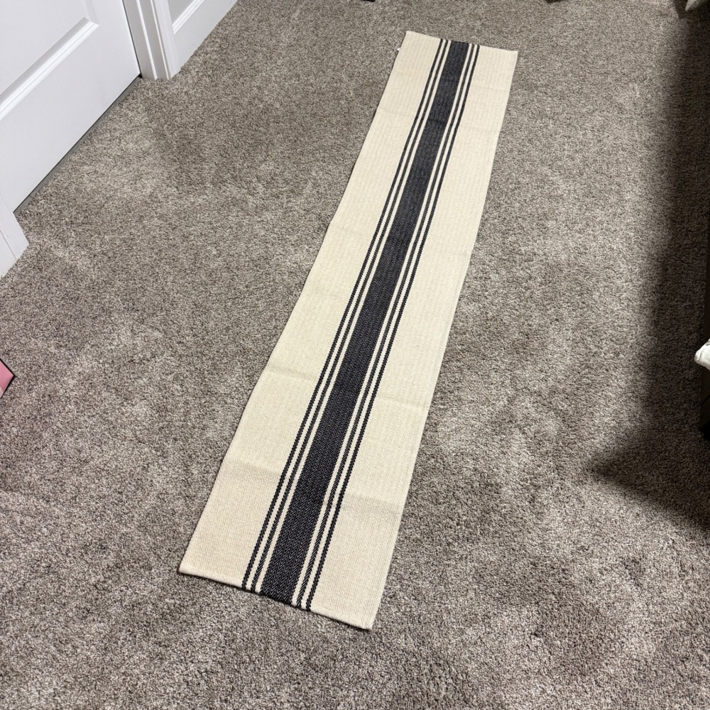 Creative Co-op Cotton Table Runner Cream Black Herringbone Stripe Farmhouse 72in